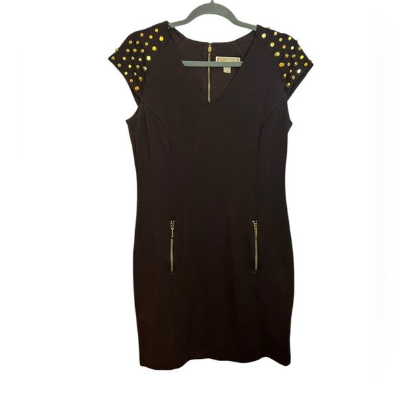 Michael Michael Kors Brown and Gold Studded Cap Sleeve Dress - Picture 1 of 5